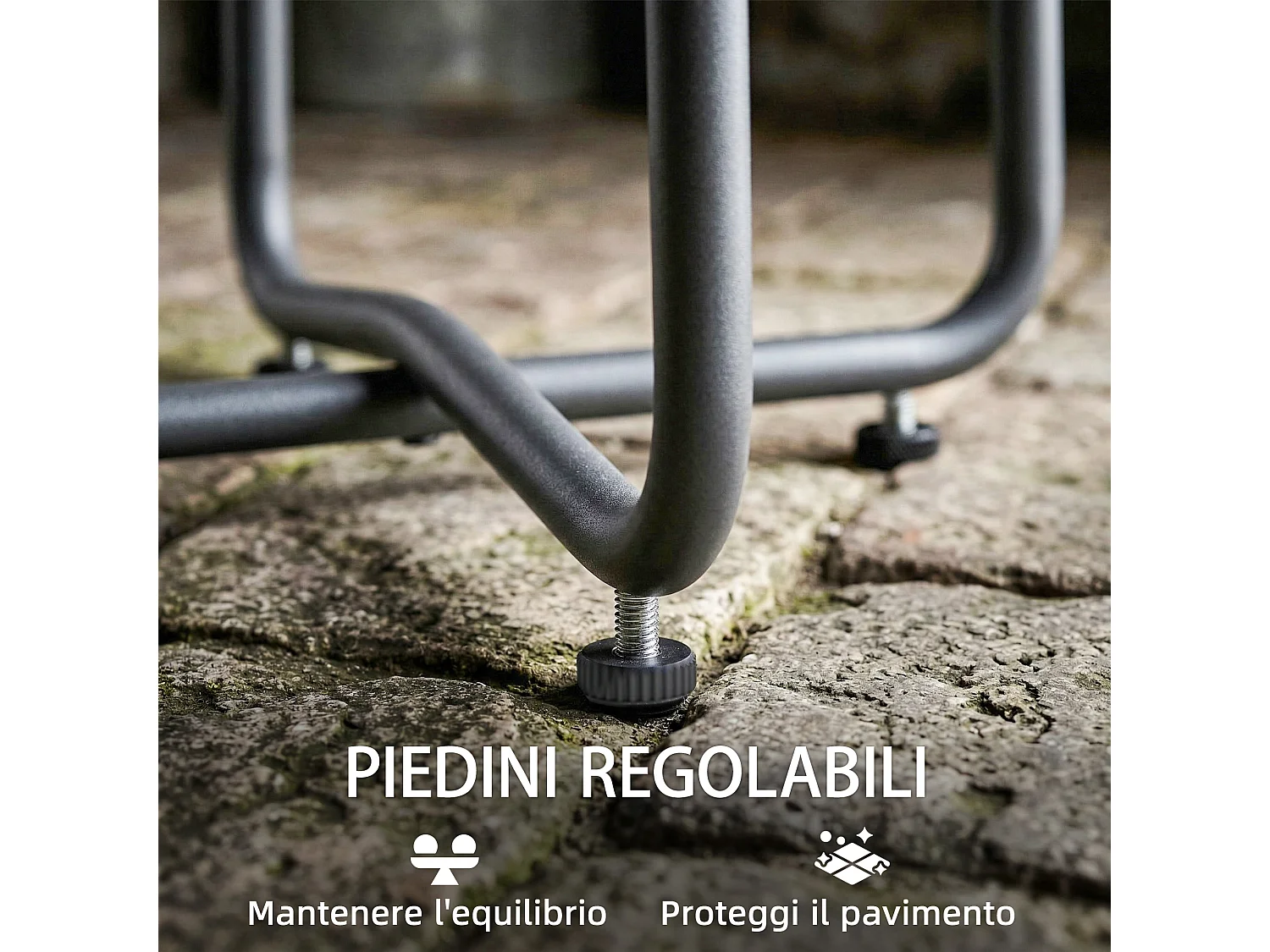 Tavolino da giardino rotondo in metallo effetto legno naturale