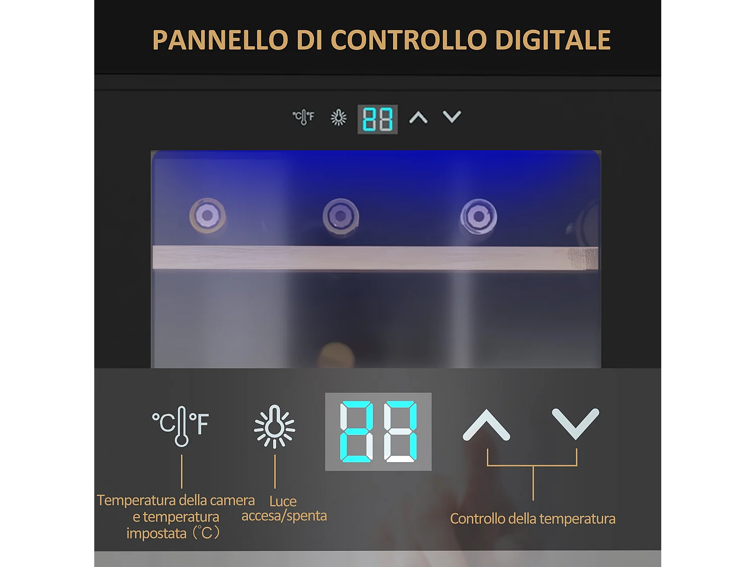 Cantinetta frigo per 24 bottiglie temperatura regolabile e 6 ripiani