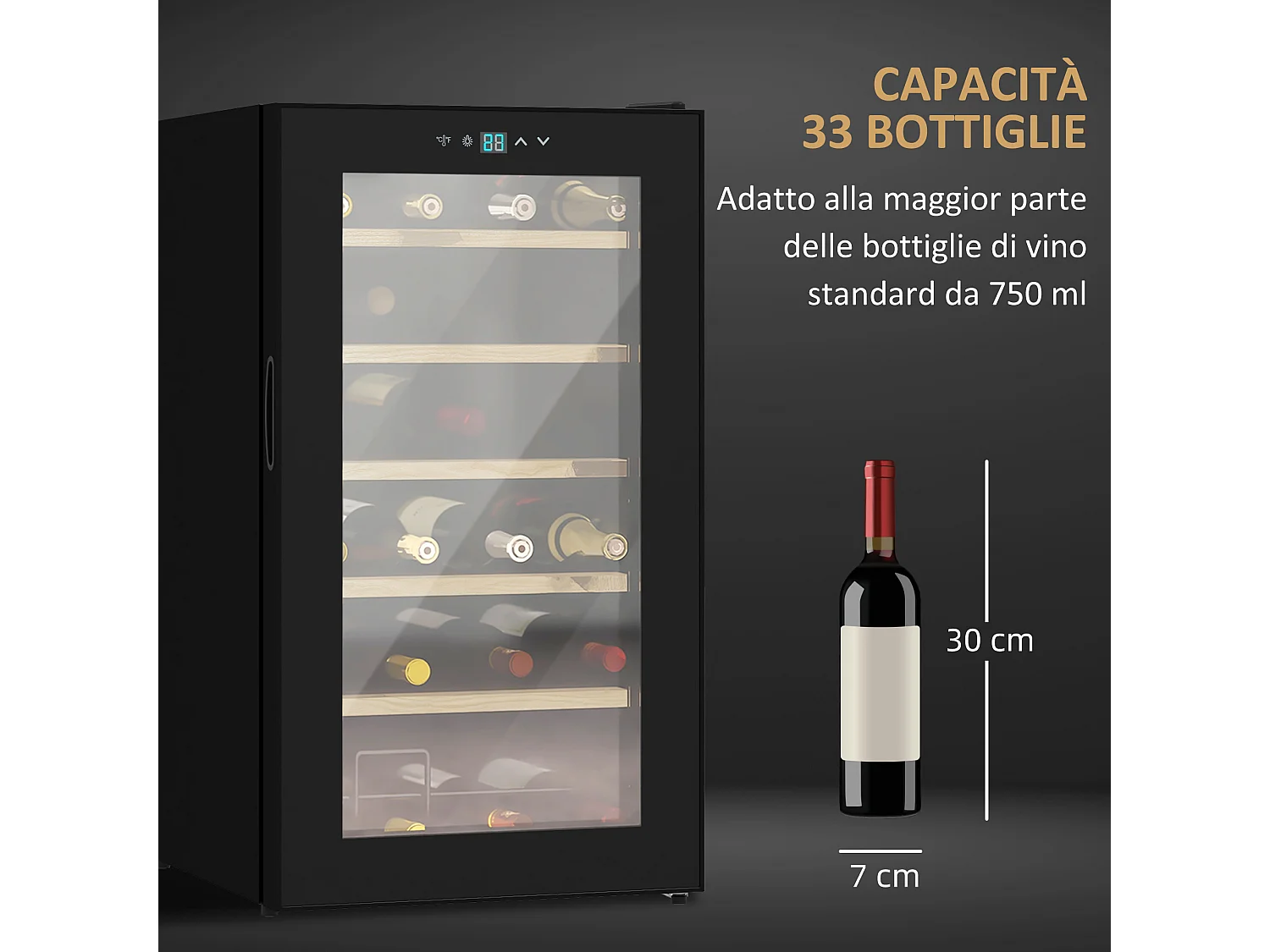 Cantinetta frigo per 24 bottiglie temperatura regolabile e 6 ripiani