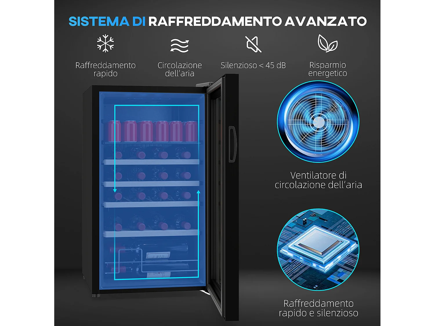 Frigorifero per vini 63 litri vetro nero
