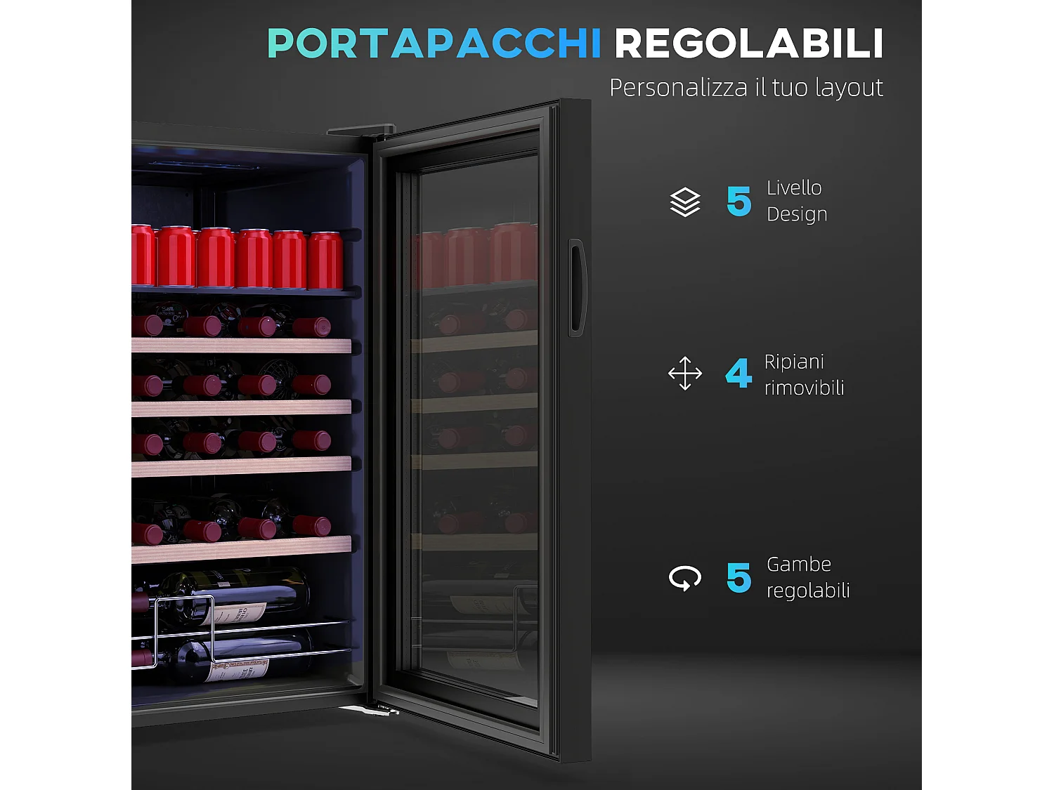 Frigorifero per vini 63 litri vetro nero