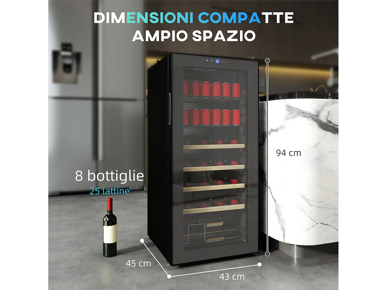 Cantinetta vino refrigerata 92 litri porta in vetro nero