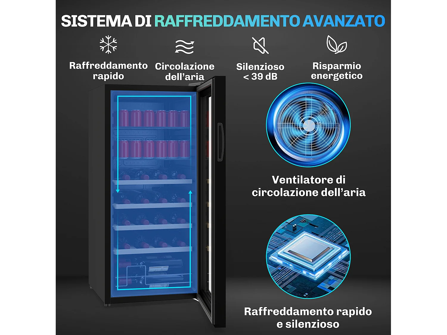 Cantinetta vino refrigerata 92 litri porta in vetro nero