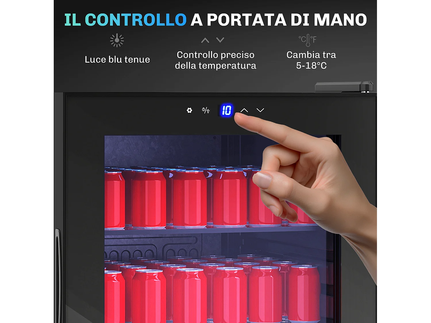 Cantinetta vino refrigerata 92 litri porta in vetro nero