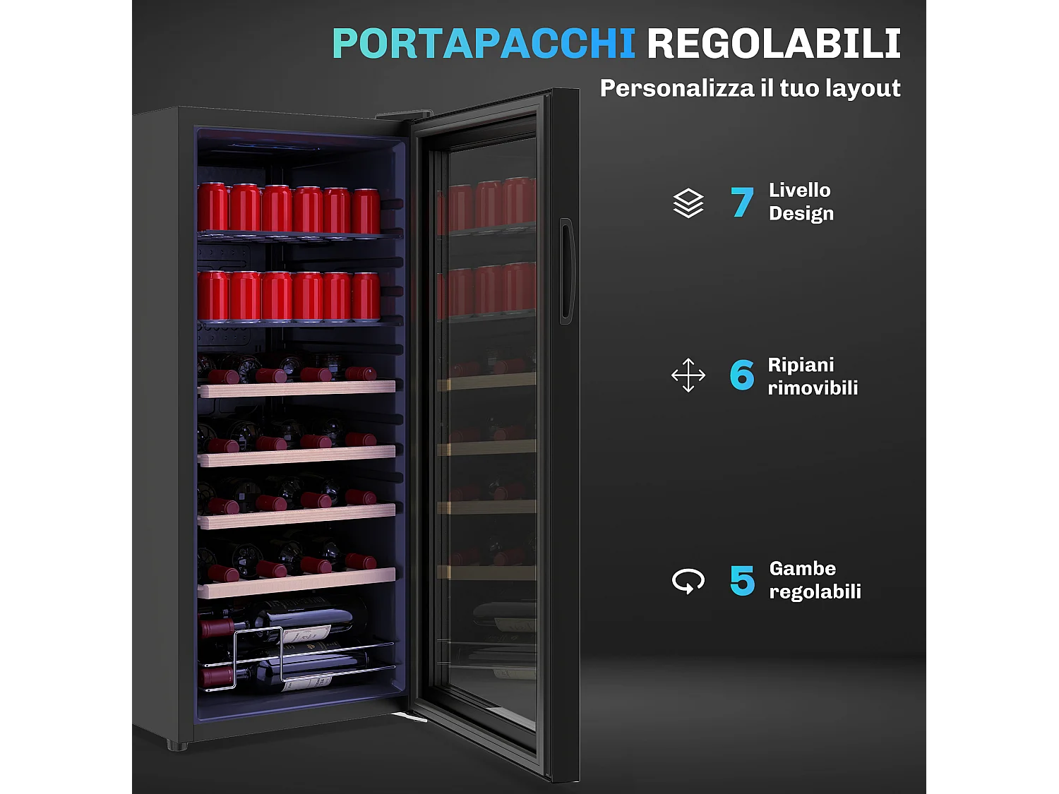 Cantinetta vino refrigerata 92 litri porta in vetro nero