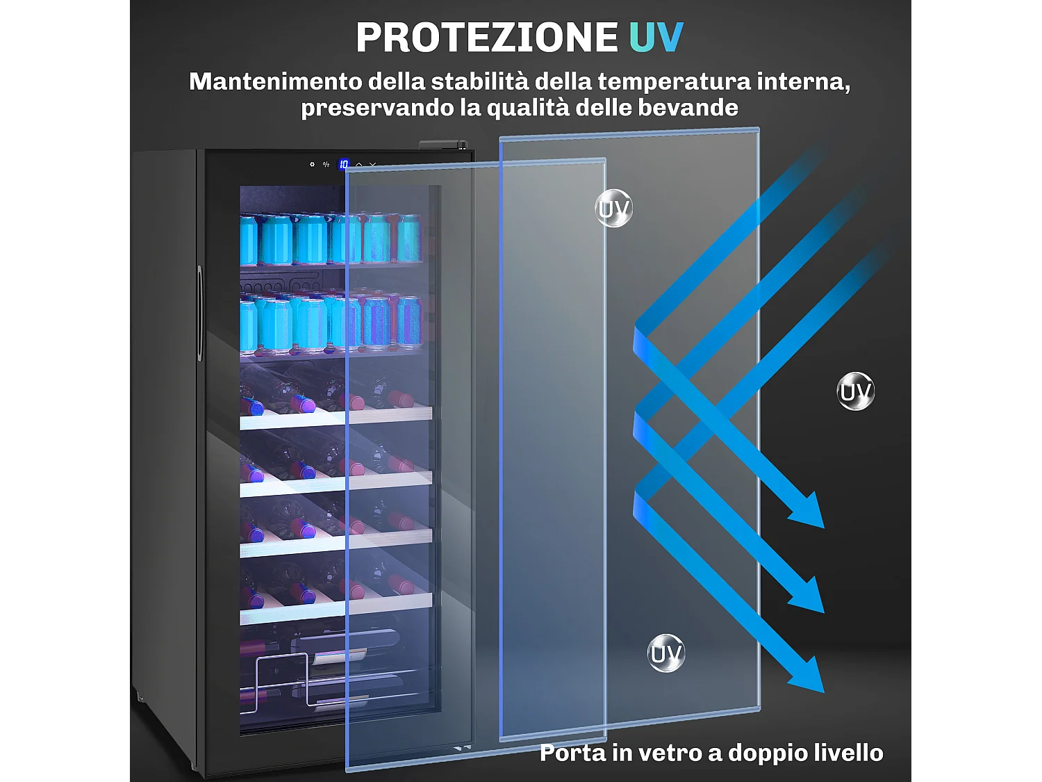 Cantinetta vino refrigerata 92 litri porta in vetro nero