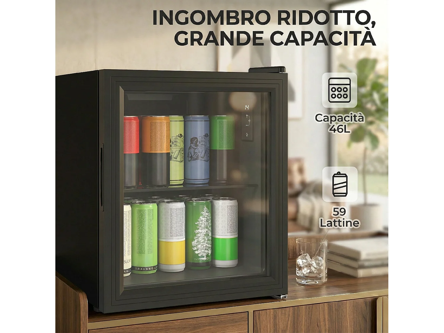 Mini frigo da ufficio 46l 59 lattine temperatura regolabile nero