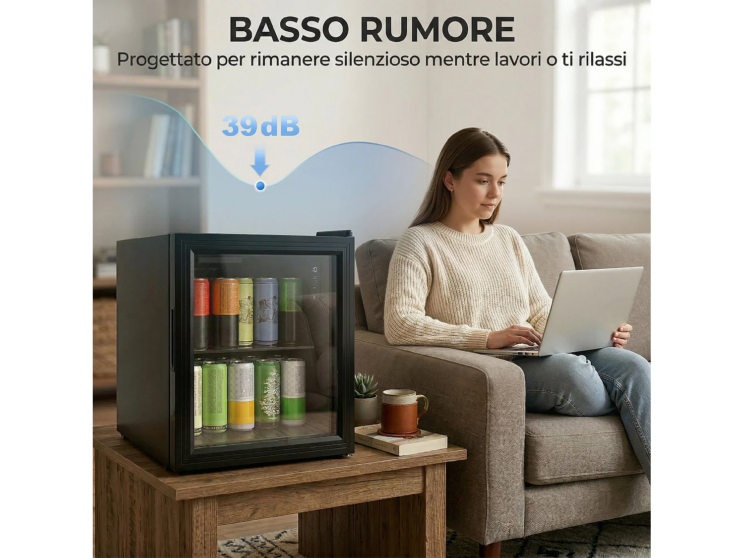 Mini frigo da ufficio 46l 59 lattine temperatura regolabile nero