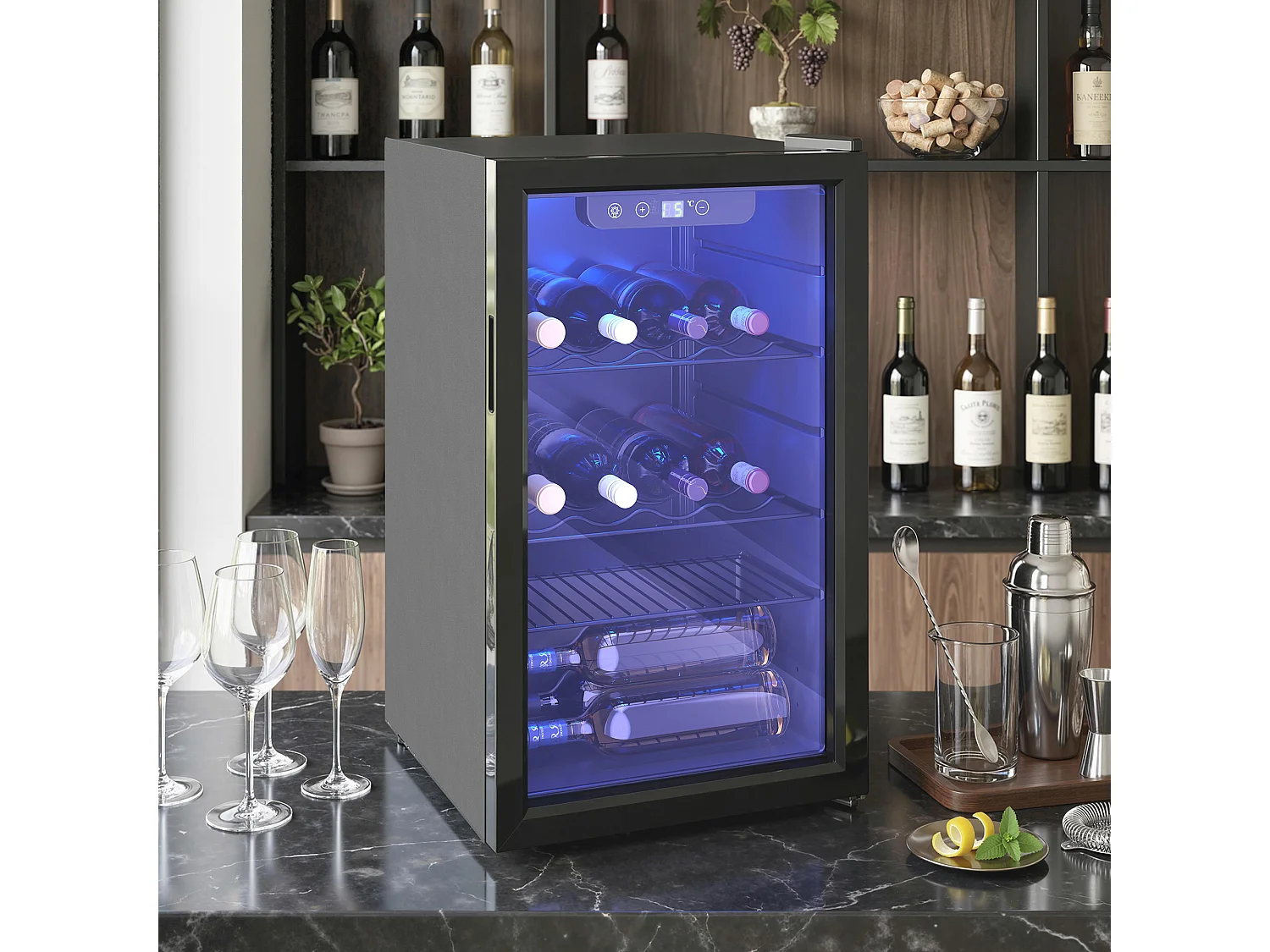 Cantinetta vino 24 bottiglie con porta in vetro nero