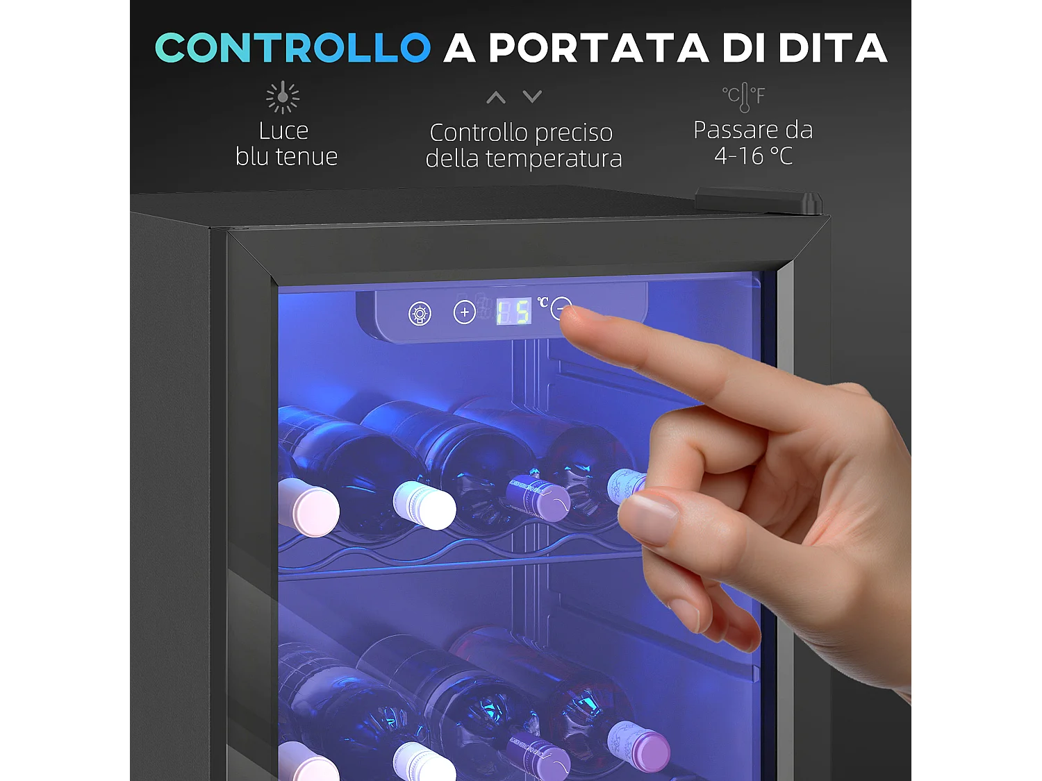 Cantinetta vino 24 bottiglie con porta in vetro nero