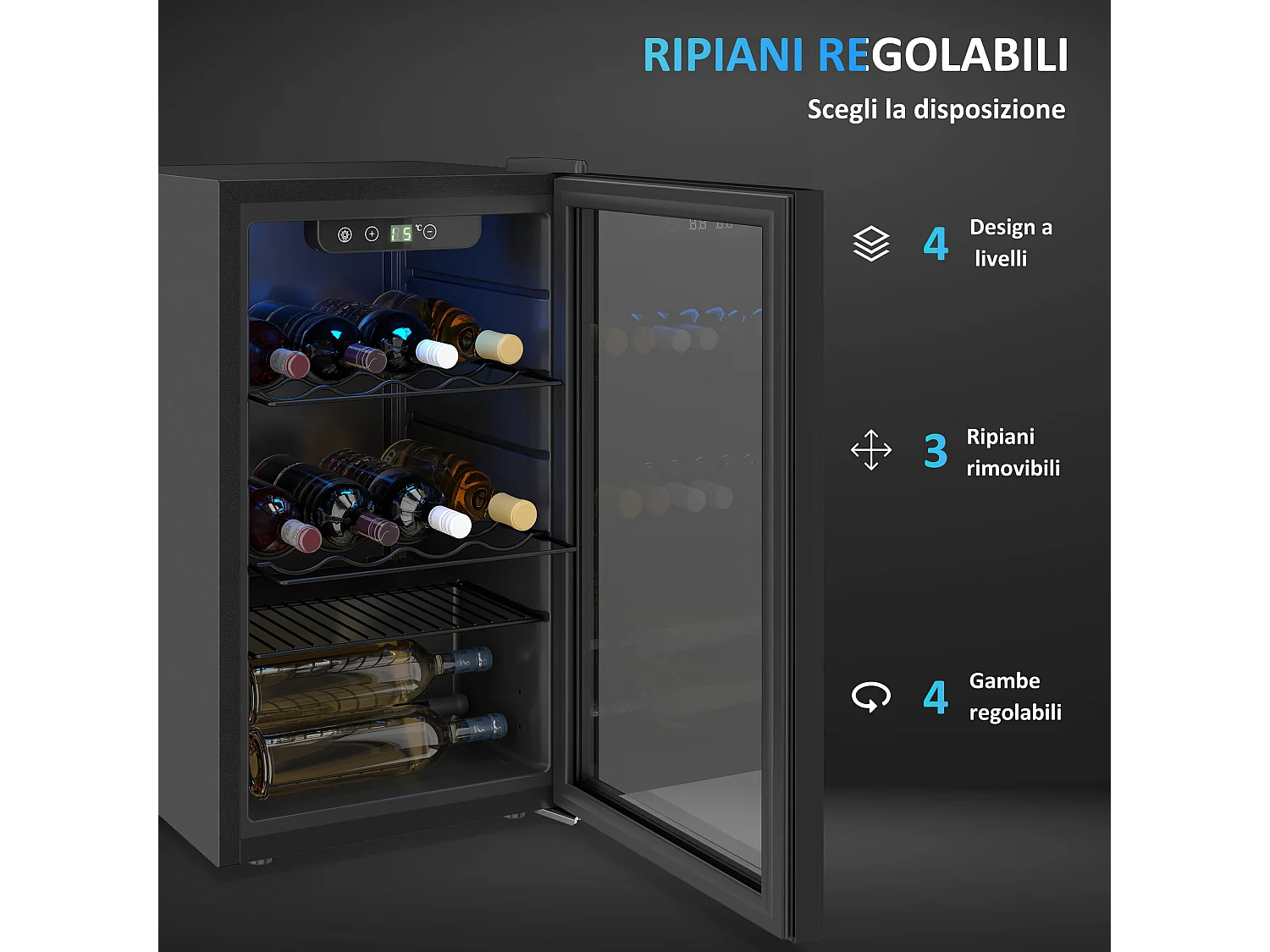 Cantinetta vino 24 bottiglie con porta in vetro nero
