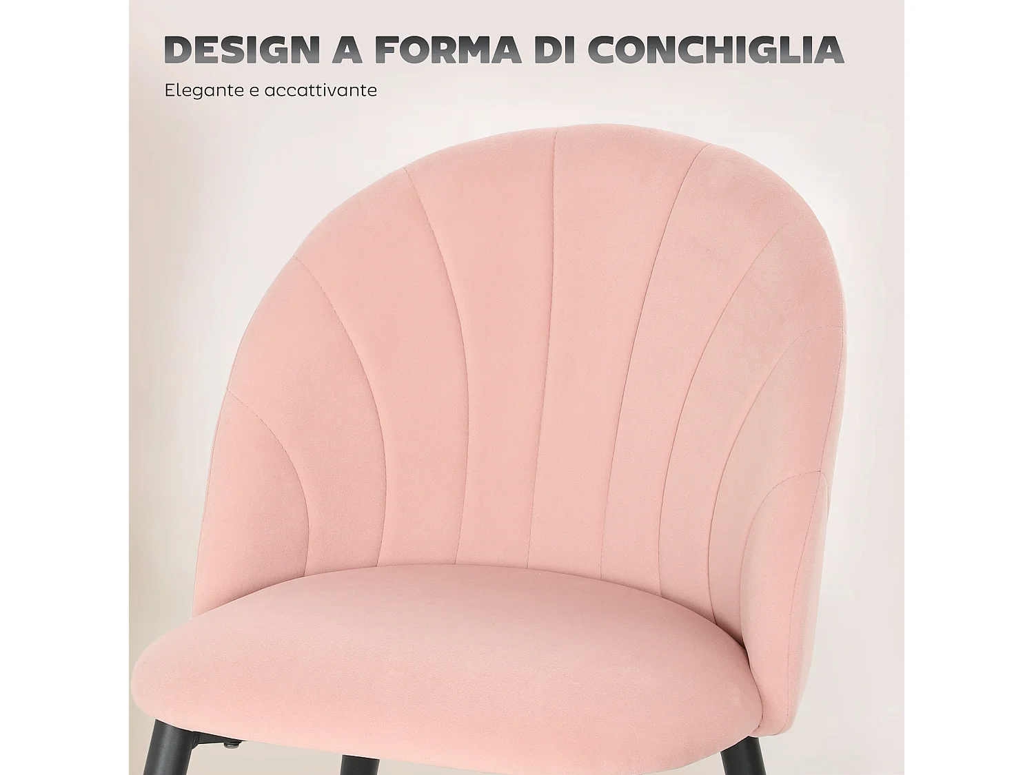Set 2 sedie da pranzo con schienale a conchiglia in velluto rosa