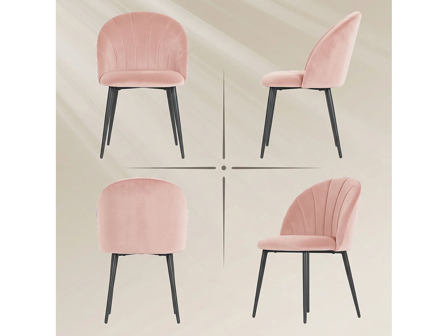 Set 2 sedie da pranzo con schienale a conchiglia in velluto rosa
