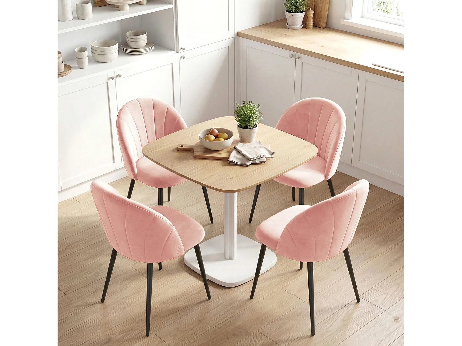 Set 2 sedie da pranzo con schienale a conchiglia in velluto rosa