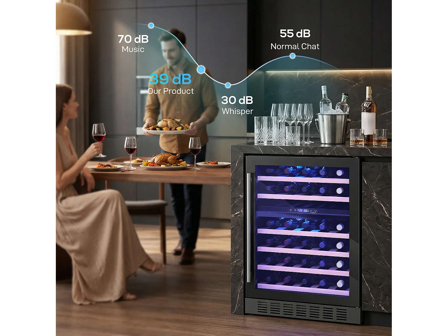 Cantinetta vino doppia temperatura 46 bottiglie con display digitale