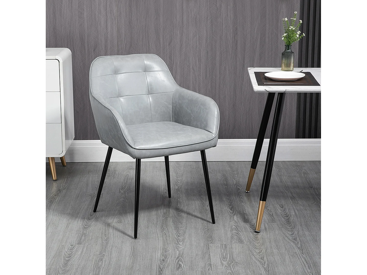 Sedia per sala da pranzo moderna in similpelle grigia
