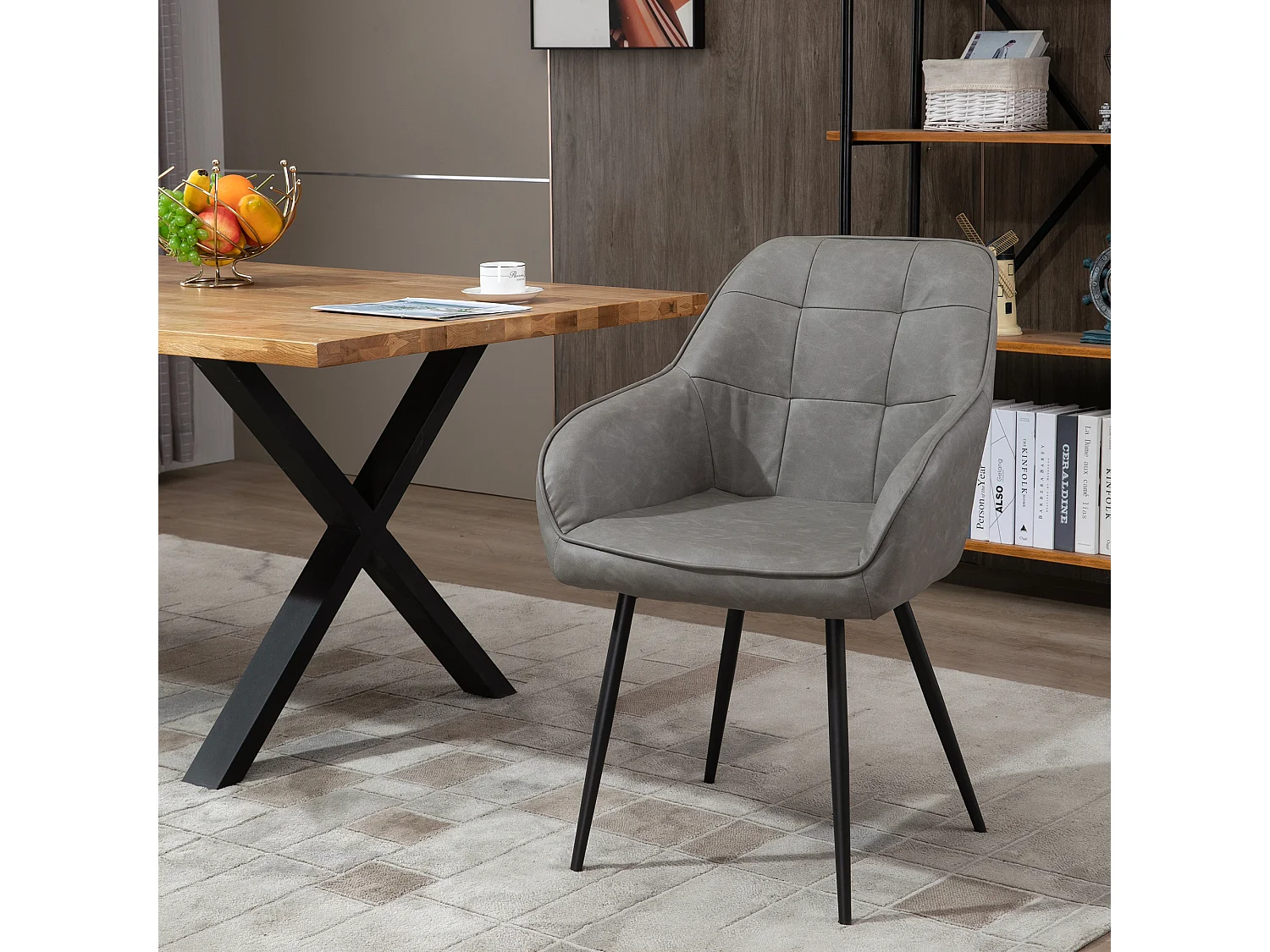 Sedia per sala da pranzo moderna in similpelle grigia