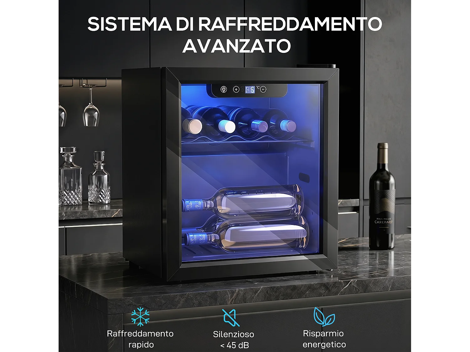 Cantinetta vino 12 bottiglie con porta in vetro nero