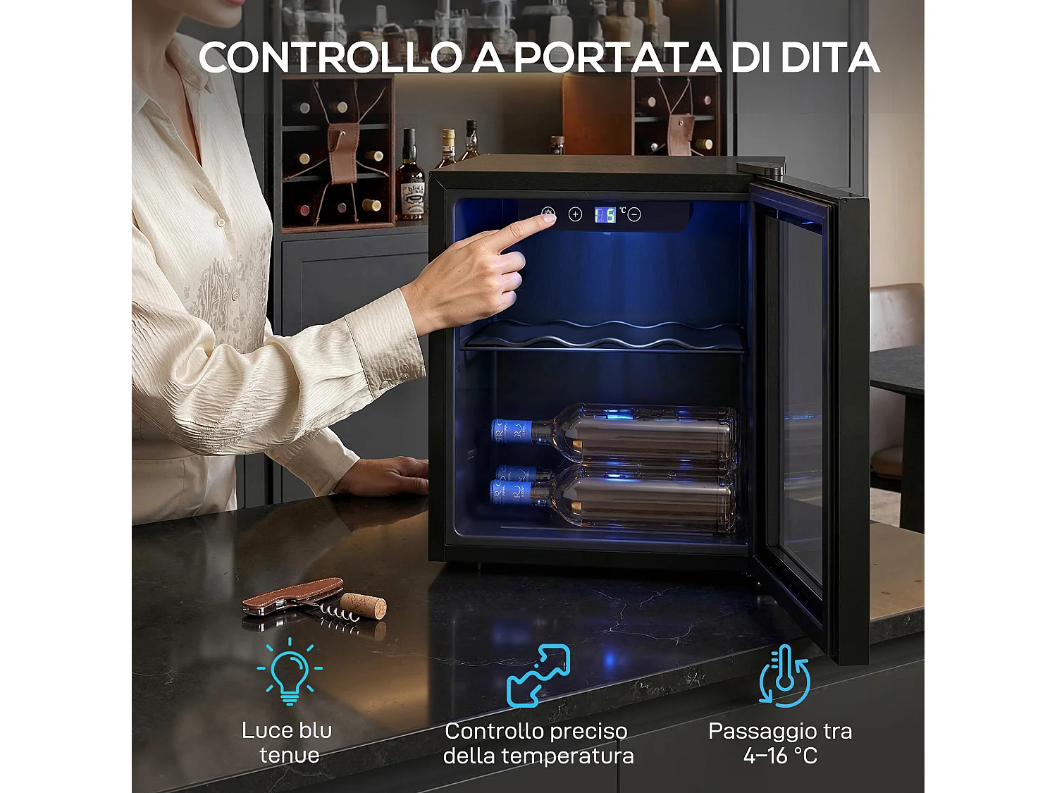 Cantinetta vino 12 bottiglie con porta in vetro nero