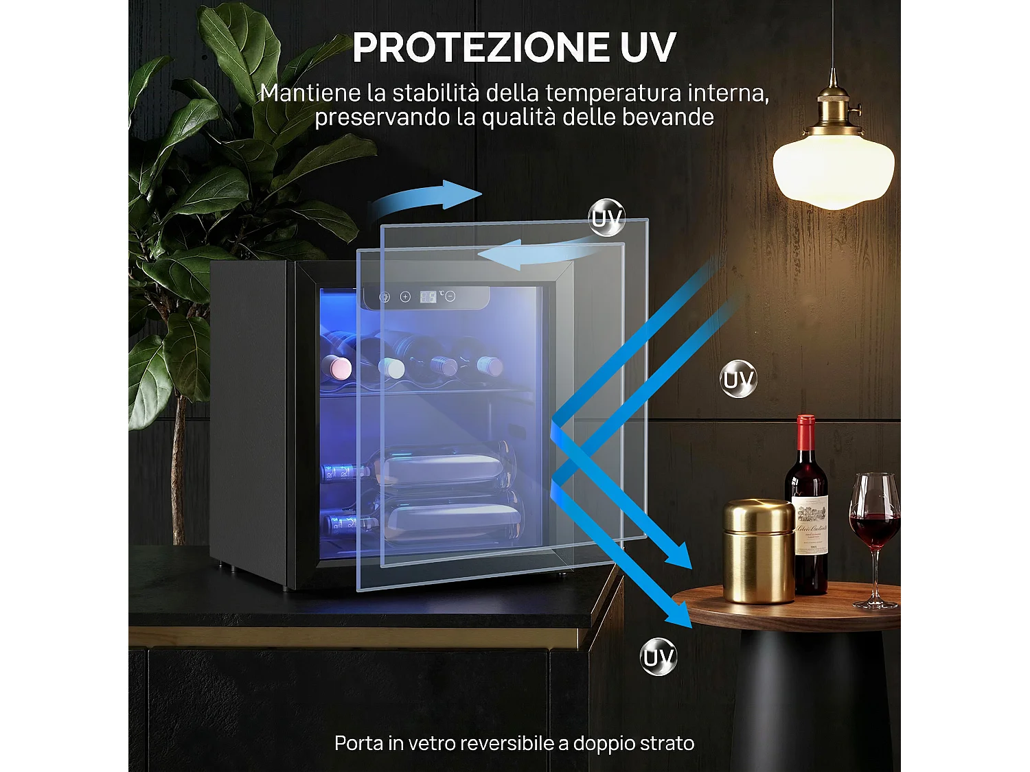 Cantinetta vino 12 bottiglie con porta in vetro nero