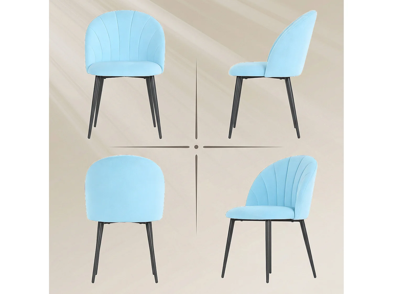 Set 2 sedie da pranzo con schienale a conchiglia in velluto azzurro