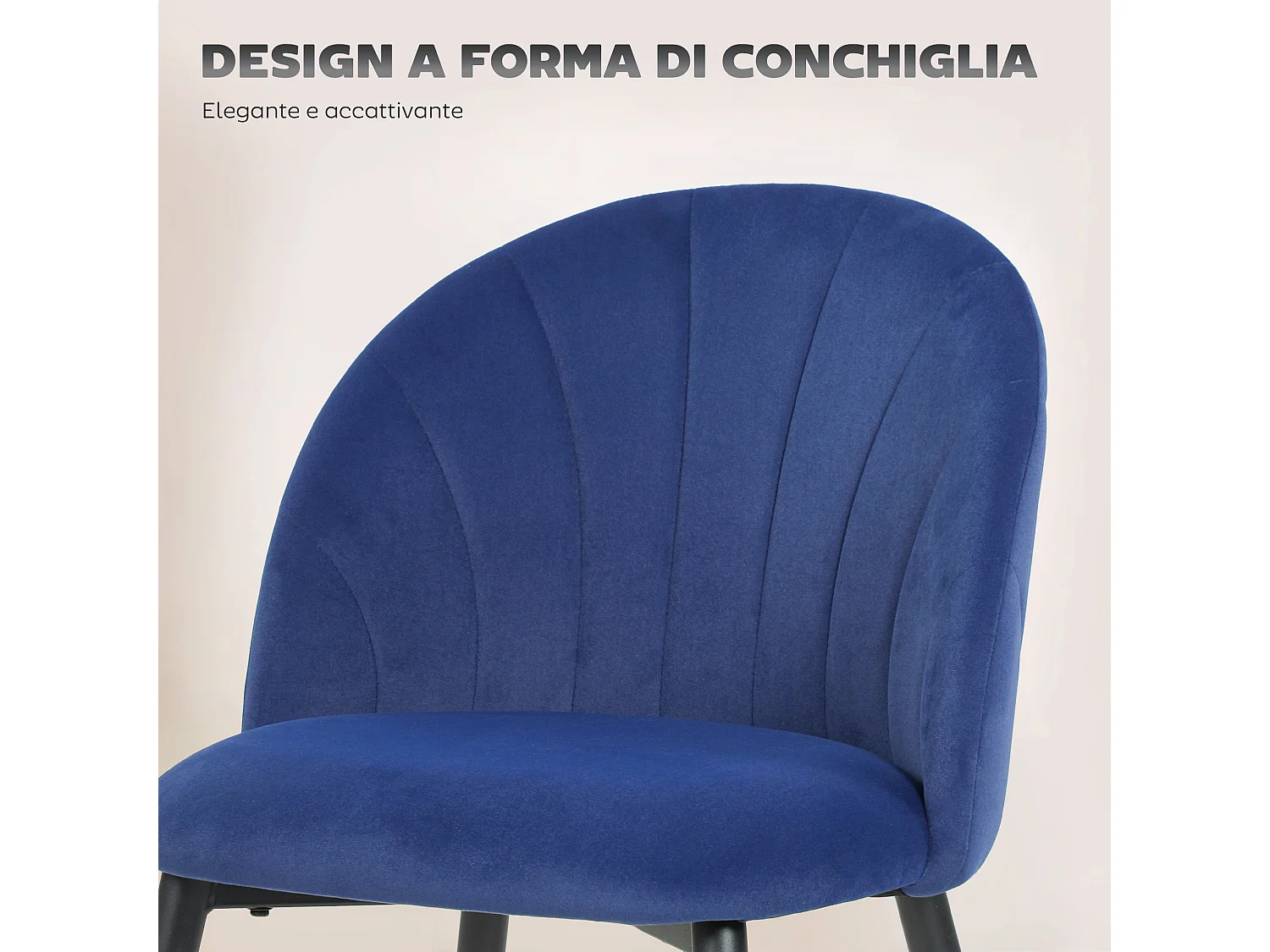 Set 2 sedie da pranzo con schienale a conchiglia in velluto blu