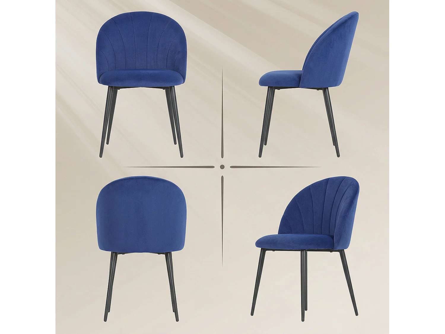Set 2 sedie da pranzo con schienale a conchiglia in velluto blu