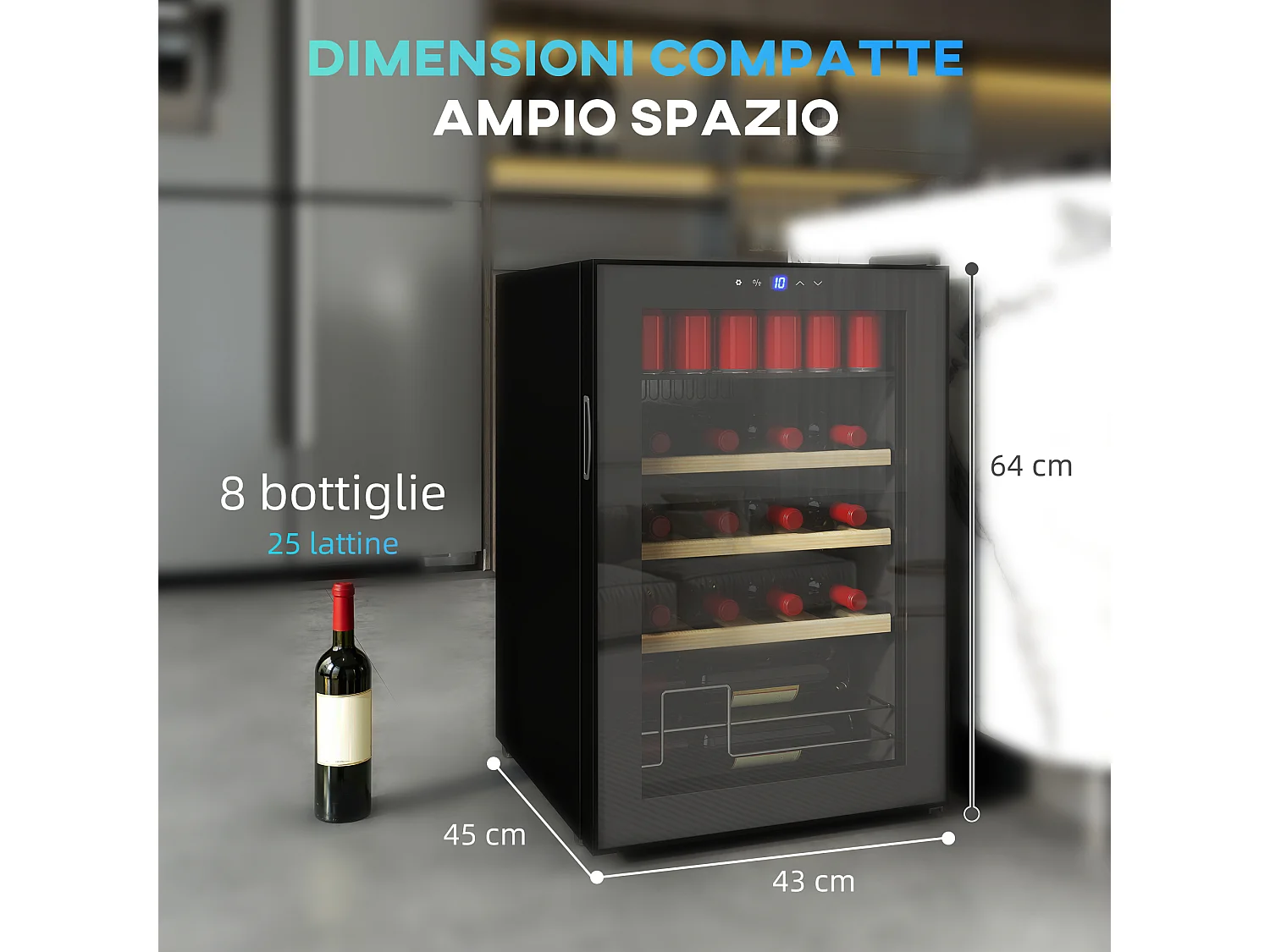 Cantinetta vini 53 litri porta in vetro nero