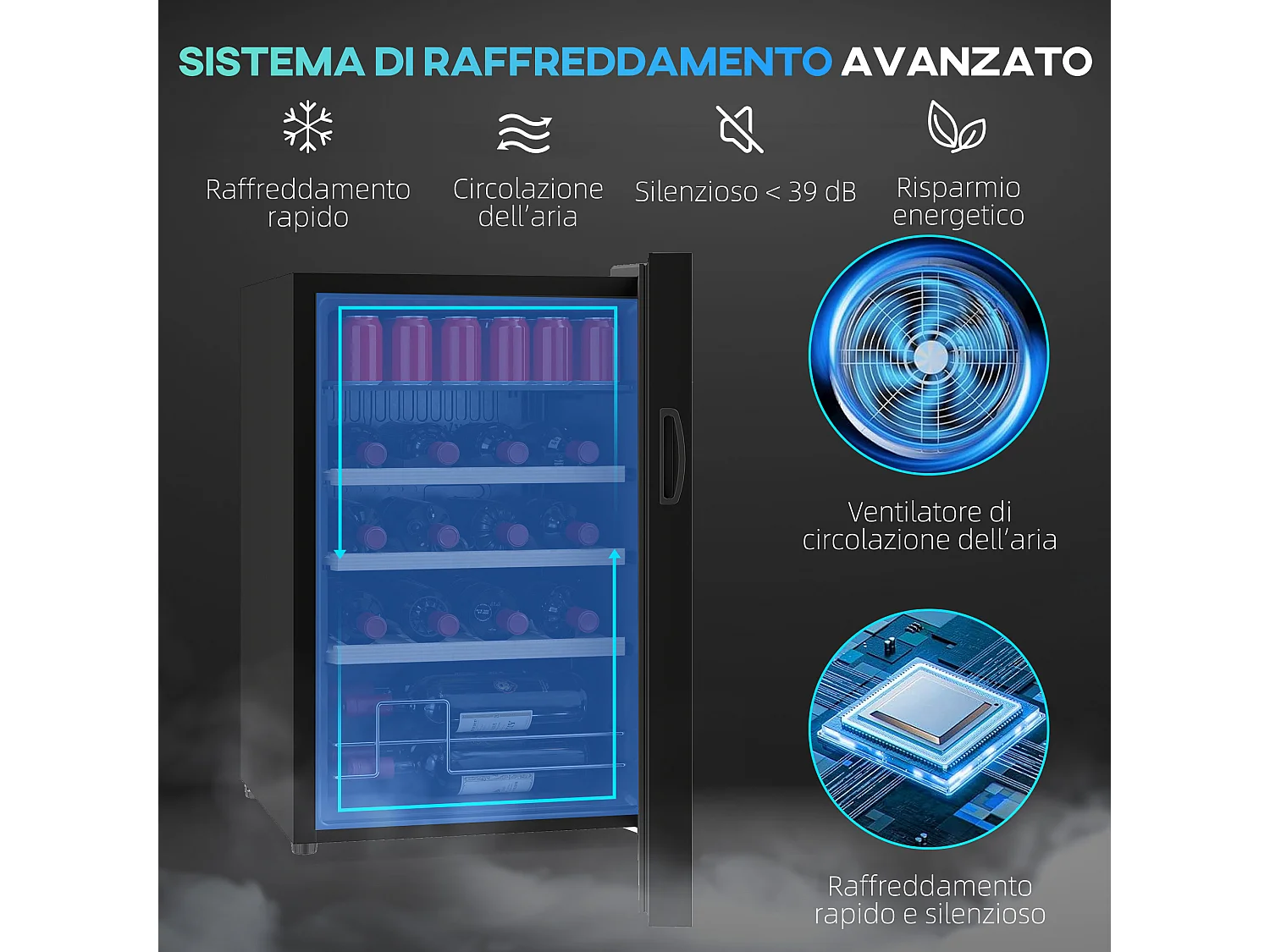 Cantinetta vini 53 litri porta in vetro nero