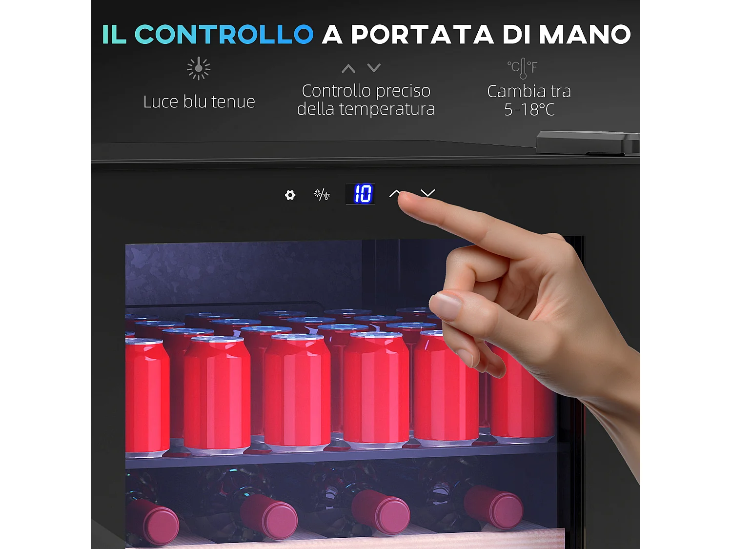 Cantinetta vini 53 litri porta in vetro nero