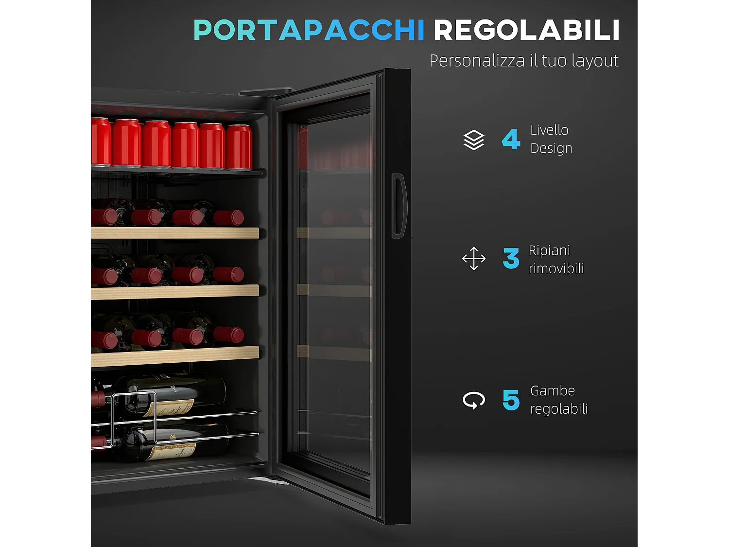 Cantinetta vini 53 litri porta in vetro nero