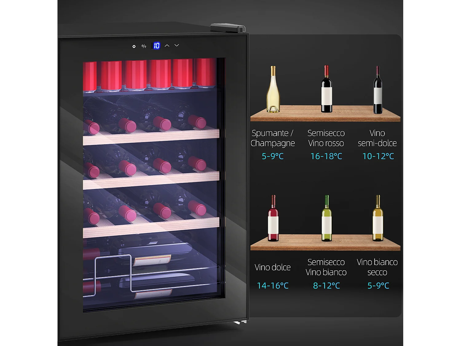 Cantinetta vini 53 litri porta in vetro nero