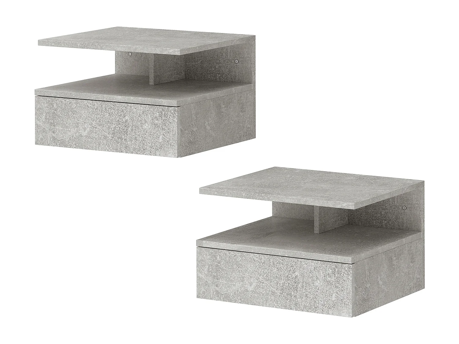 Set di 2 comodini sospesi con cassetto e ripiano grigio cemento