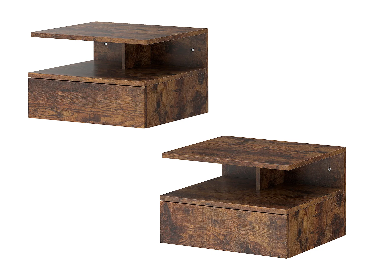 Set di 2 comodini sospesi con cassetto e ripiano marrone rustico