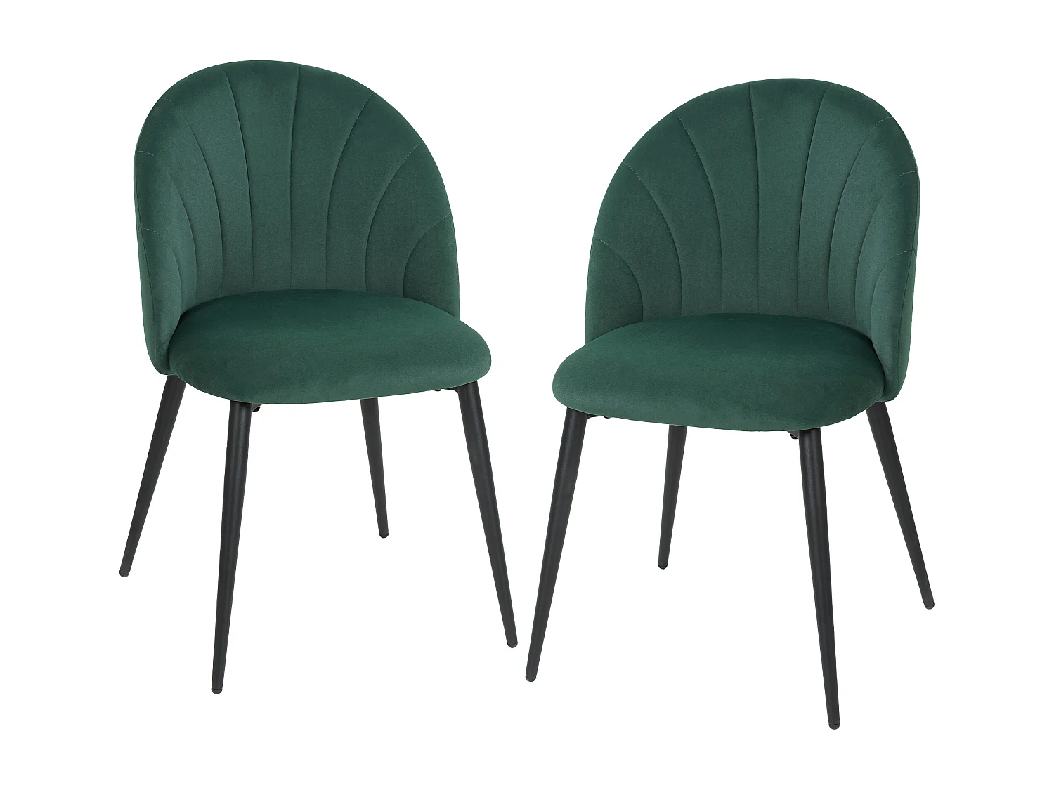 Set 2 sedie da pranzo con schienale conchiglia in velluto verde scuro