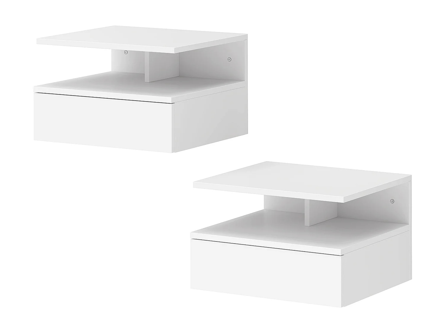 Set di 2 comodini sospesi con cassetto e ripiano bianco