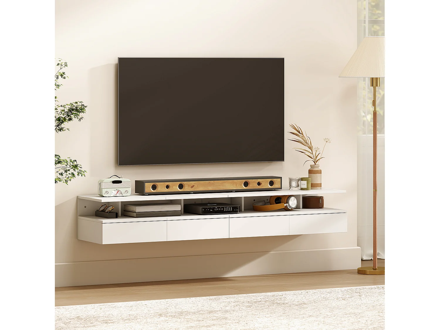 Set di 2 comodini sospesi con cassetto e ripiano bianco