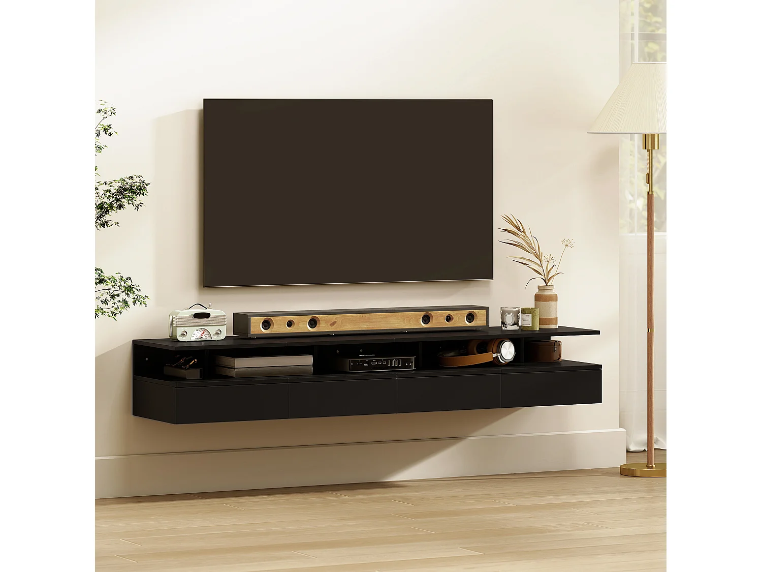Set di 2 comodini sospesi con cassetto e ripiano nero