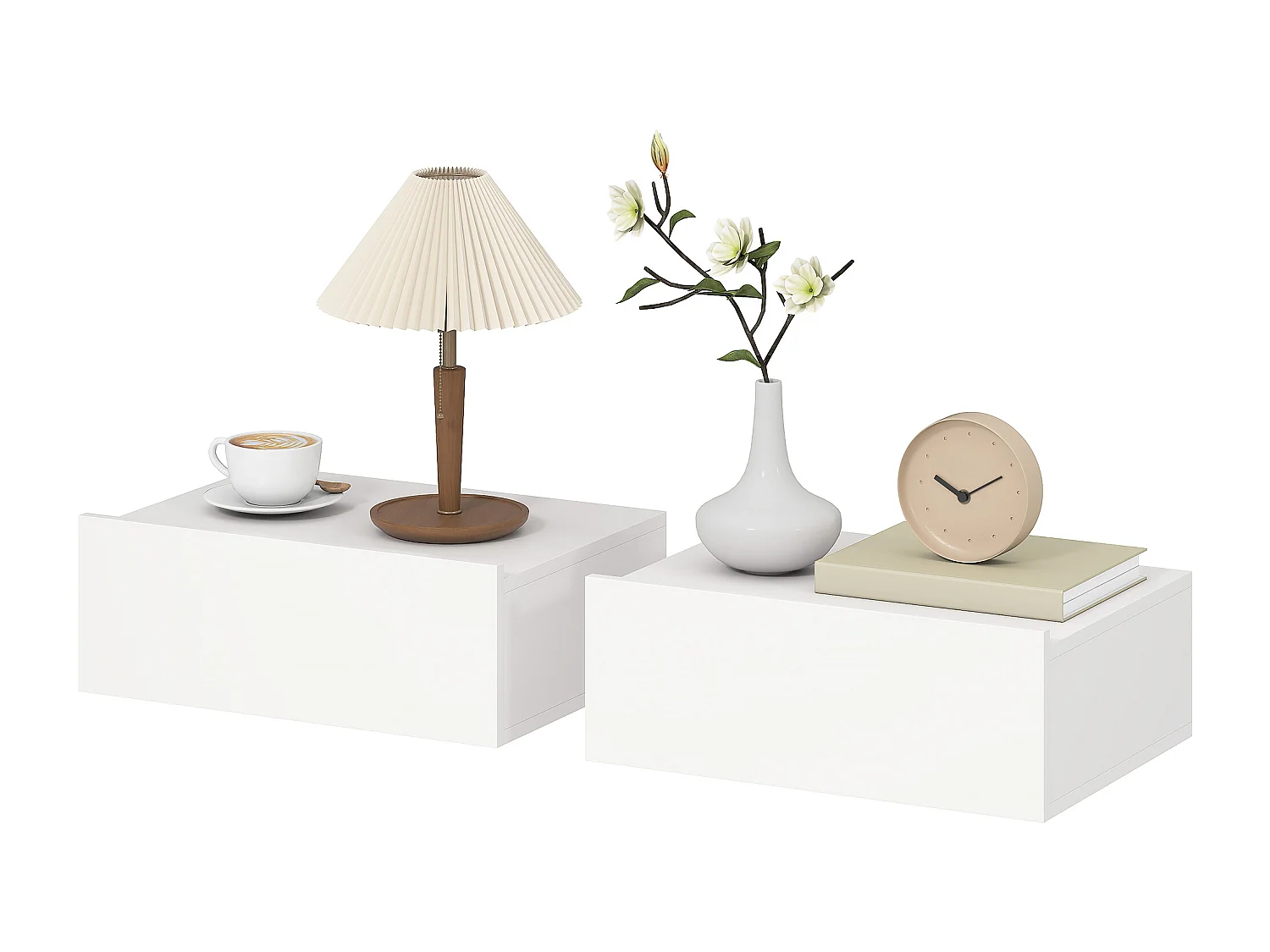 Set di 2 comodini sospesi moderni con cassetto in legno bianco