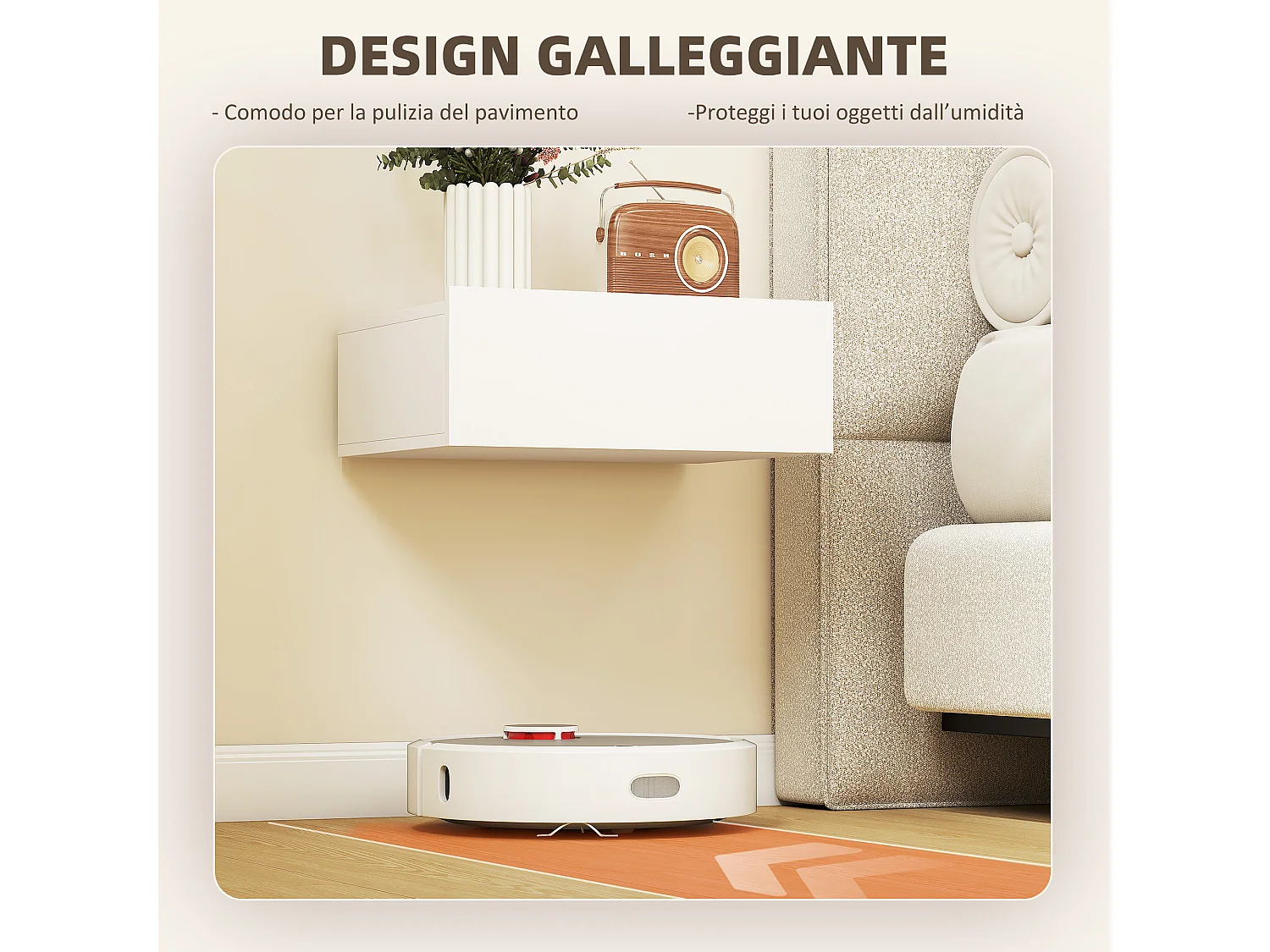Set di 2 comodini sospesi moderni con cassetto in legno bianco