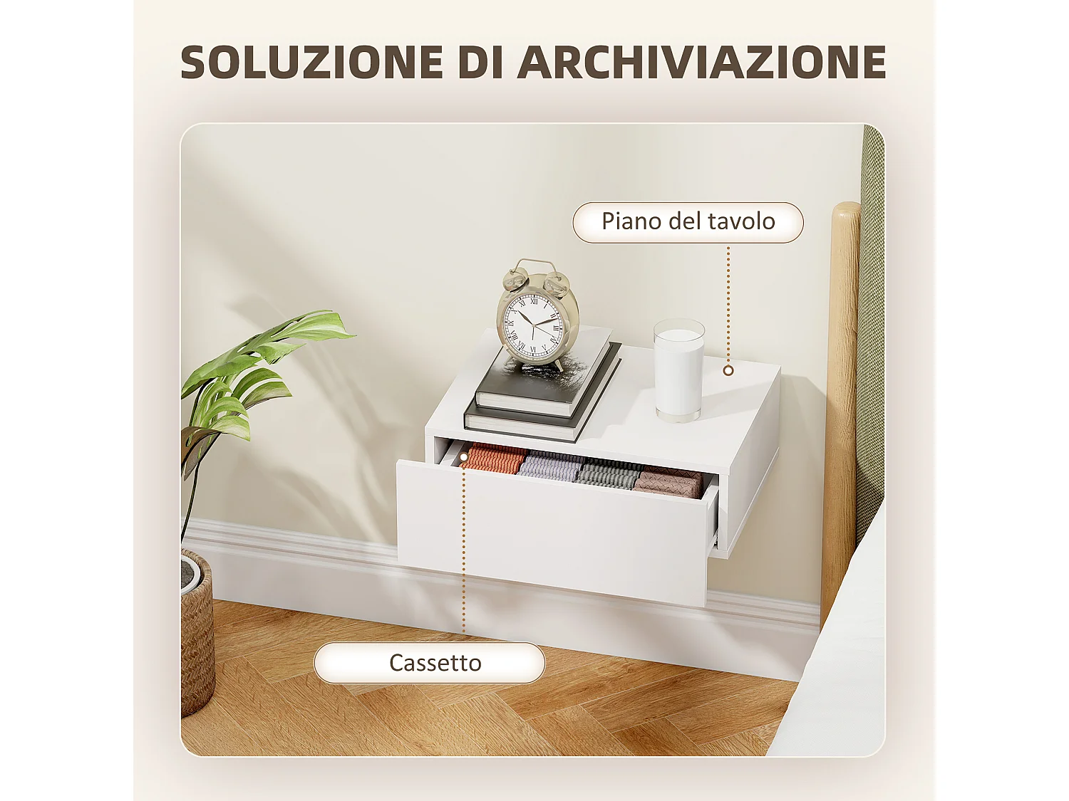 Set di 2 comodini sospesi moderni con cassetto in legno bianco