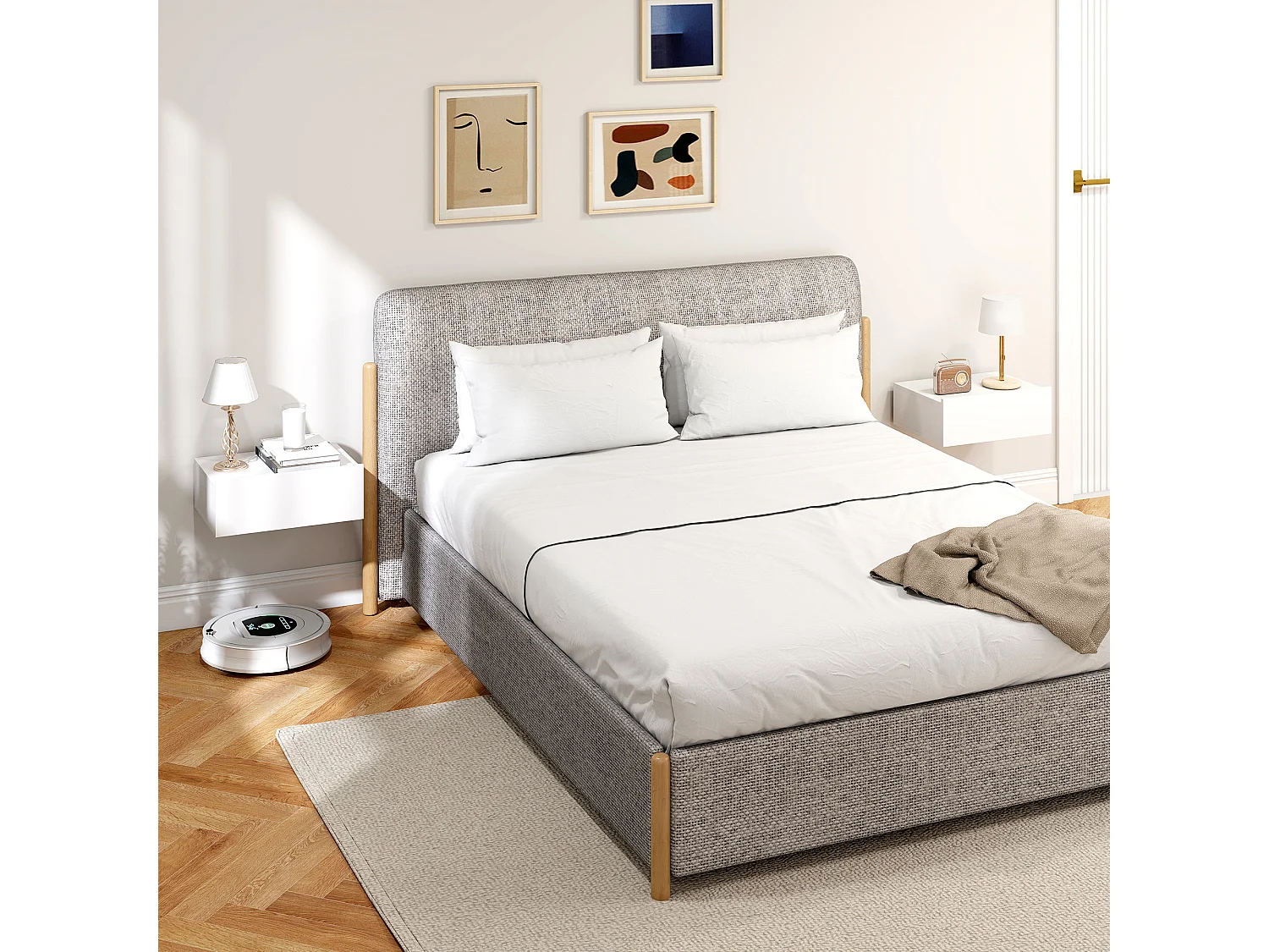 Set di 2 comodini sospesi moderni con cassetto in legno bianco