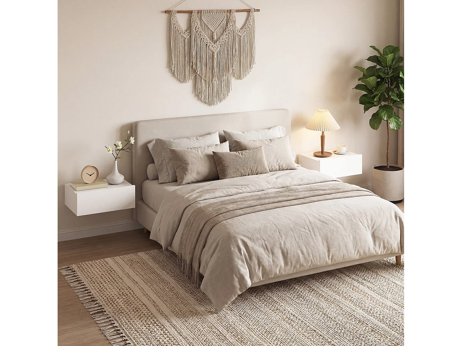 Set di 2 comodini sospesi moderni con cassetto in legno bianco