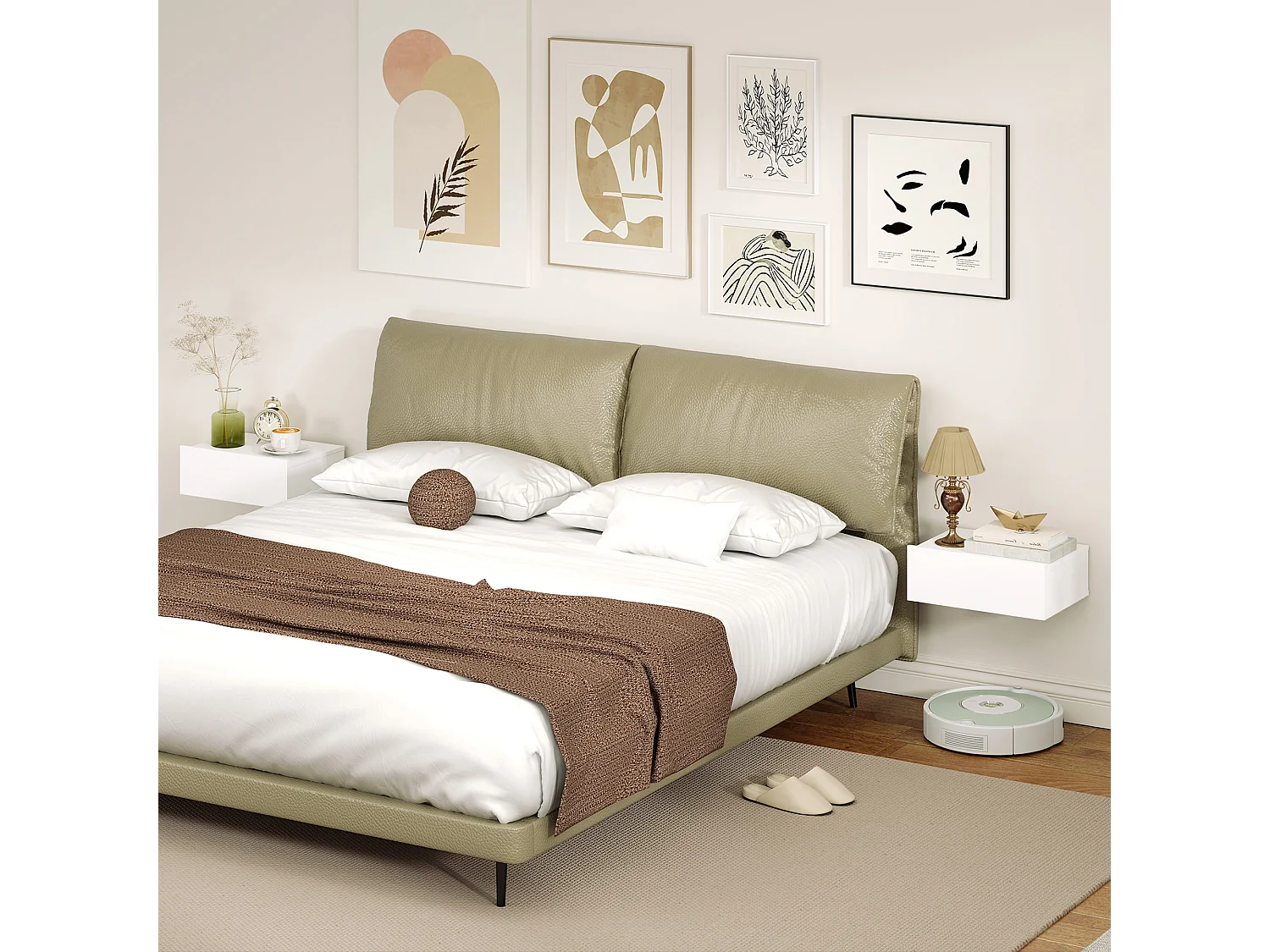 Set di 2 comodini sospesi moderni con cassetto in legno bianco