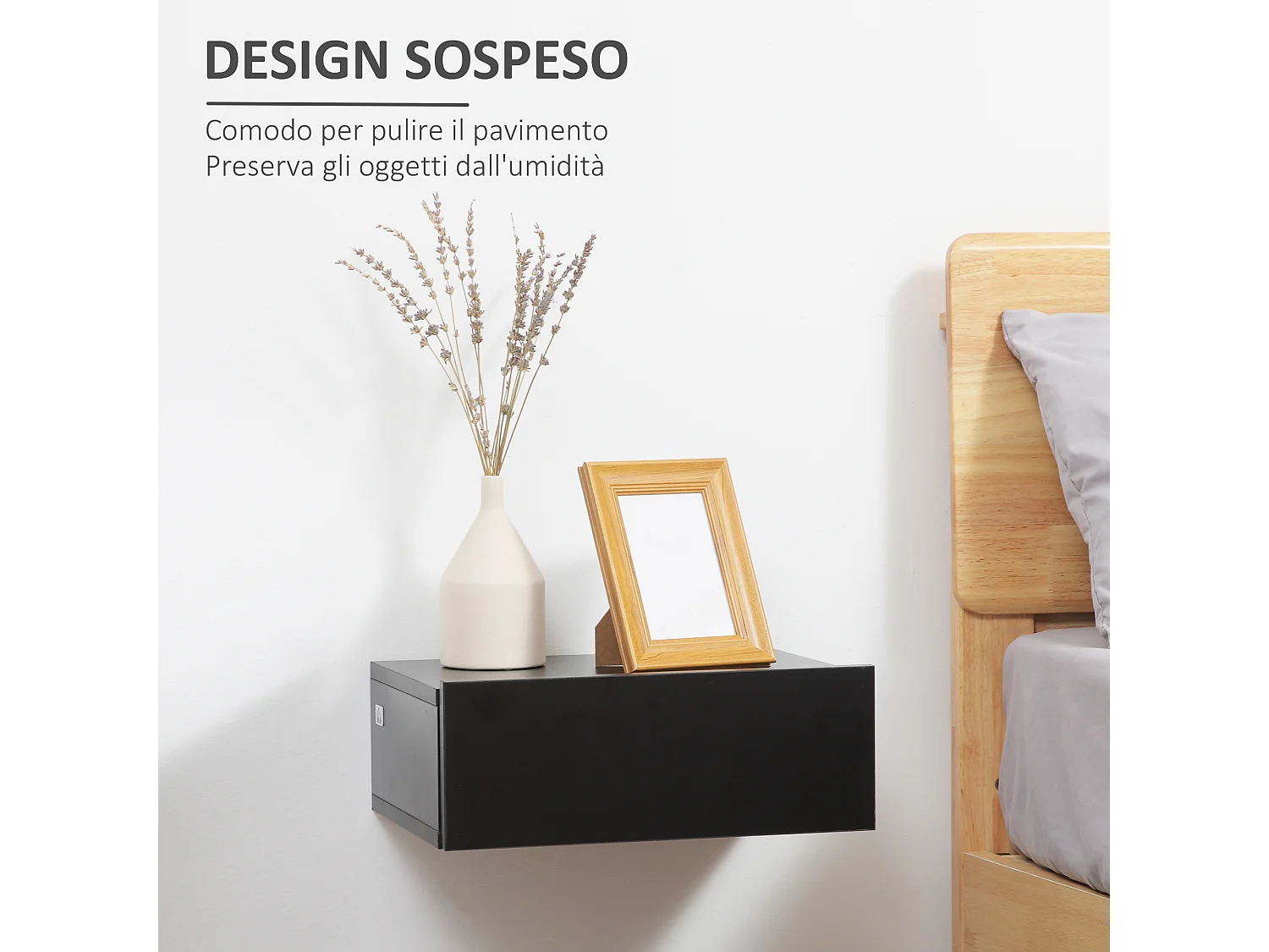 Set 2 comodini sospesi moderni in legno 40x30x15cm nero