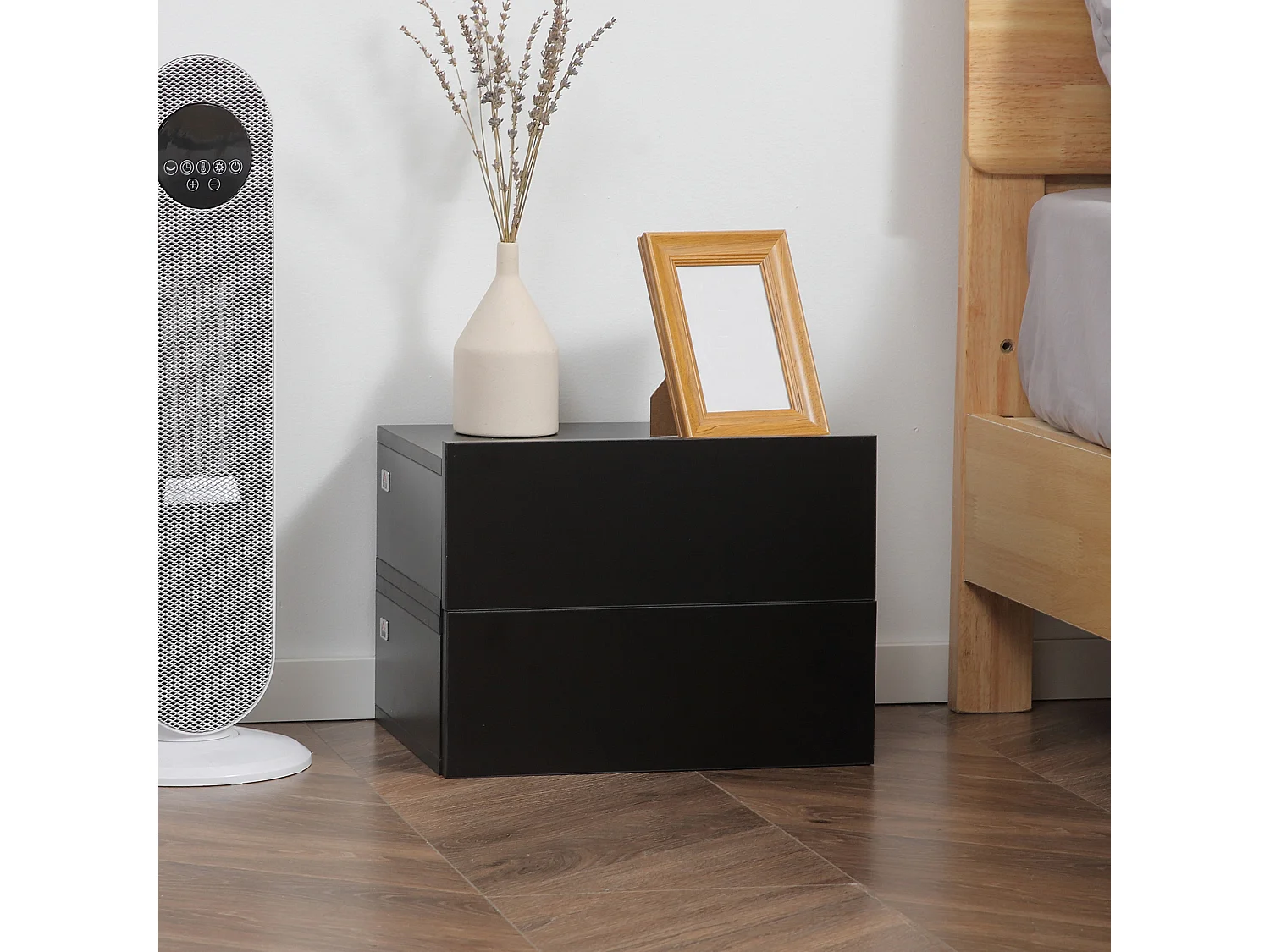 Set 2 comodini sospesi moderni in legno 40x30x15cm nero
