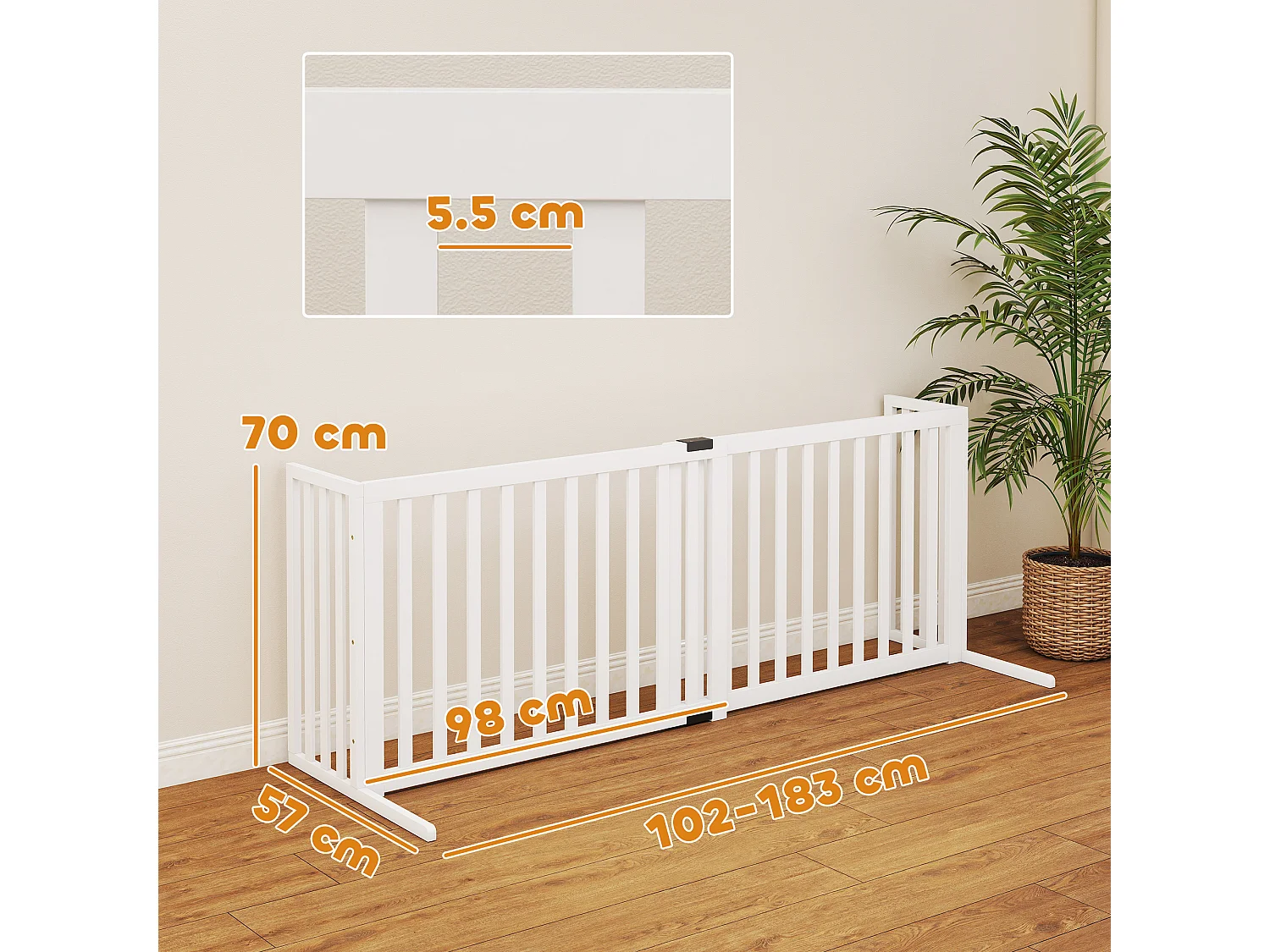 Cancellino per cani estensibile autoportante 102-183x70cm bianco