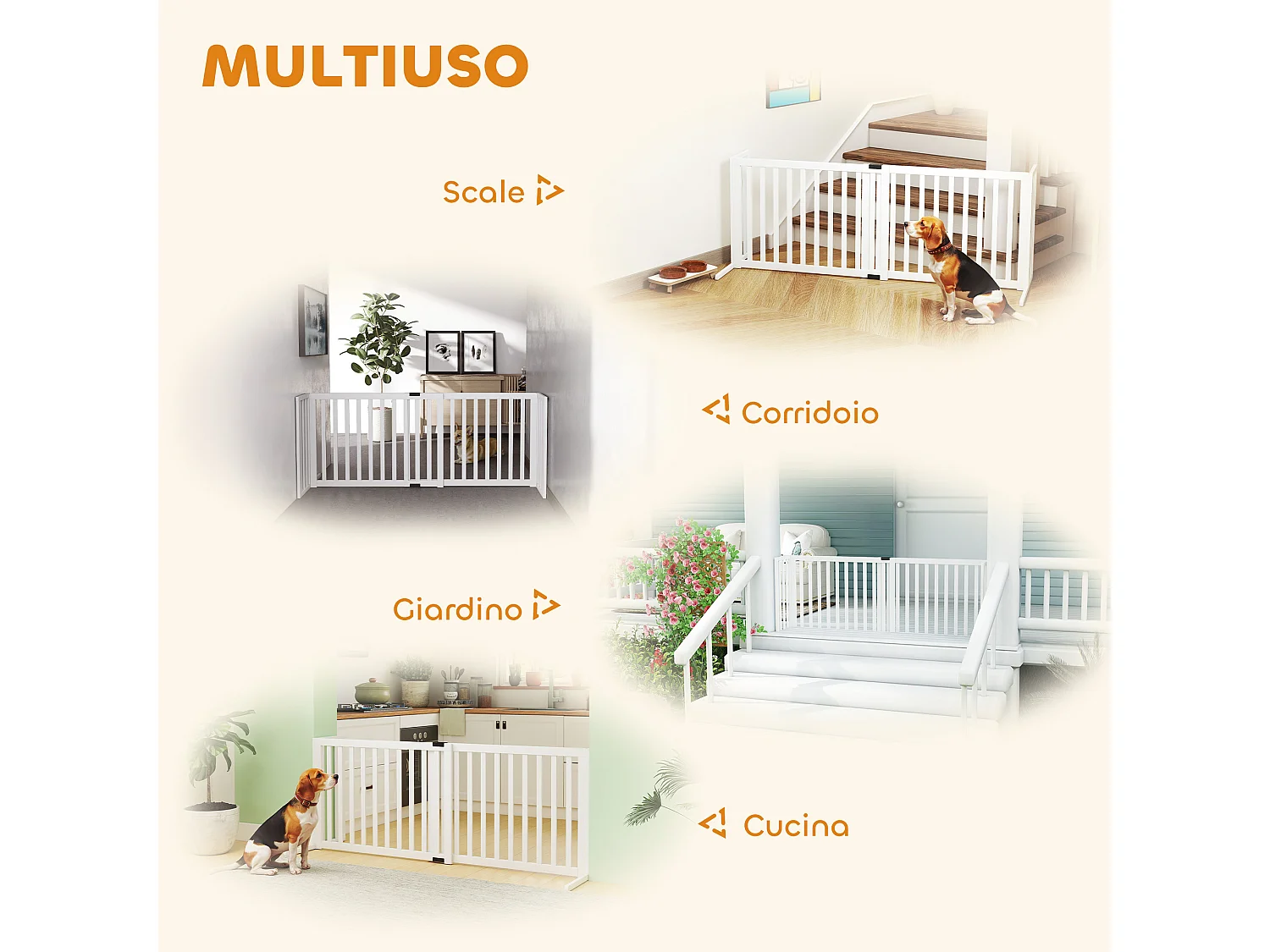 Cancellino per cani estensibile autoportante 102-183x70cm bianco