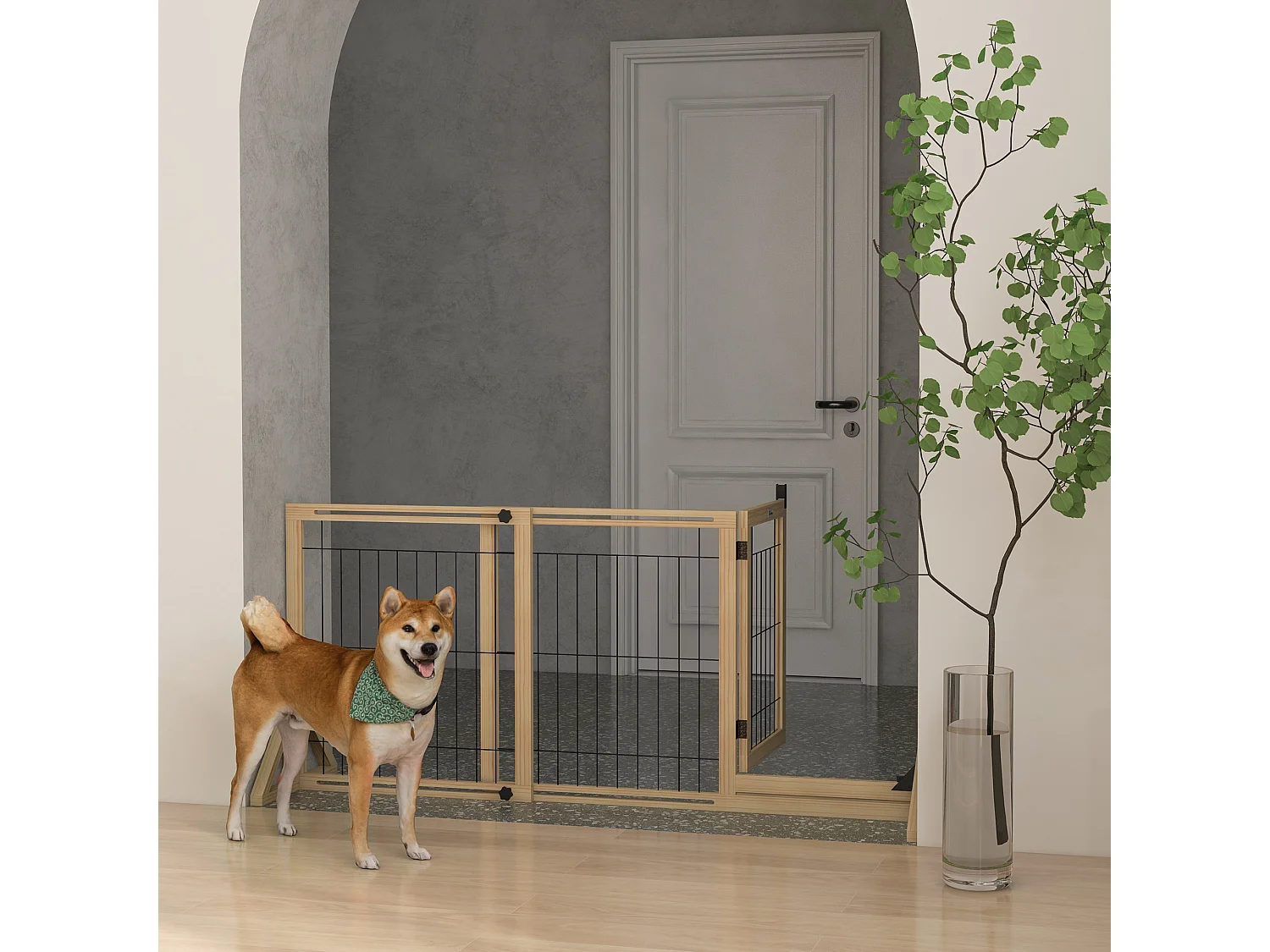 Cancellino per cani estensibile con porta 112-159x70 cm in legno