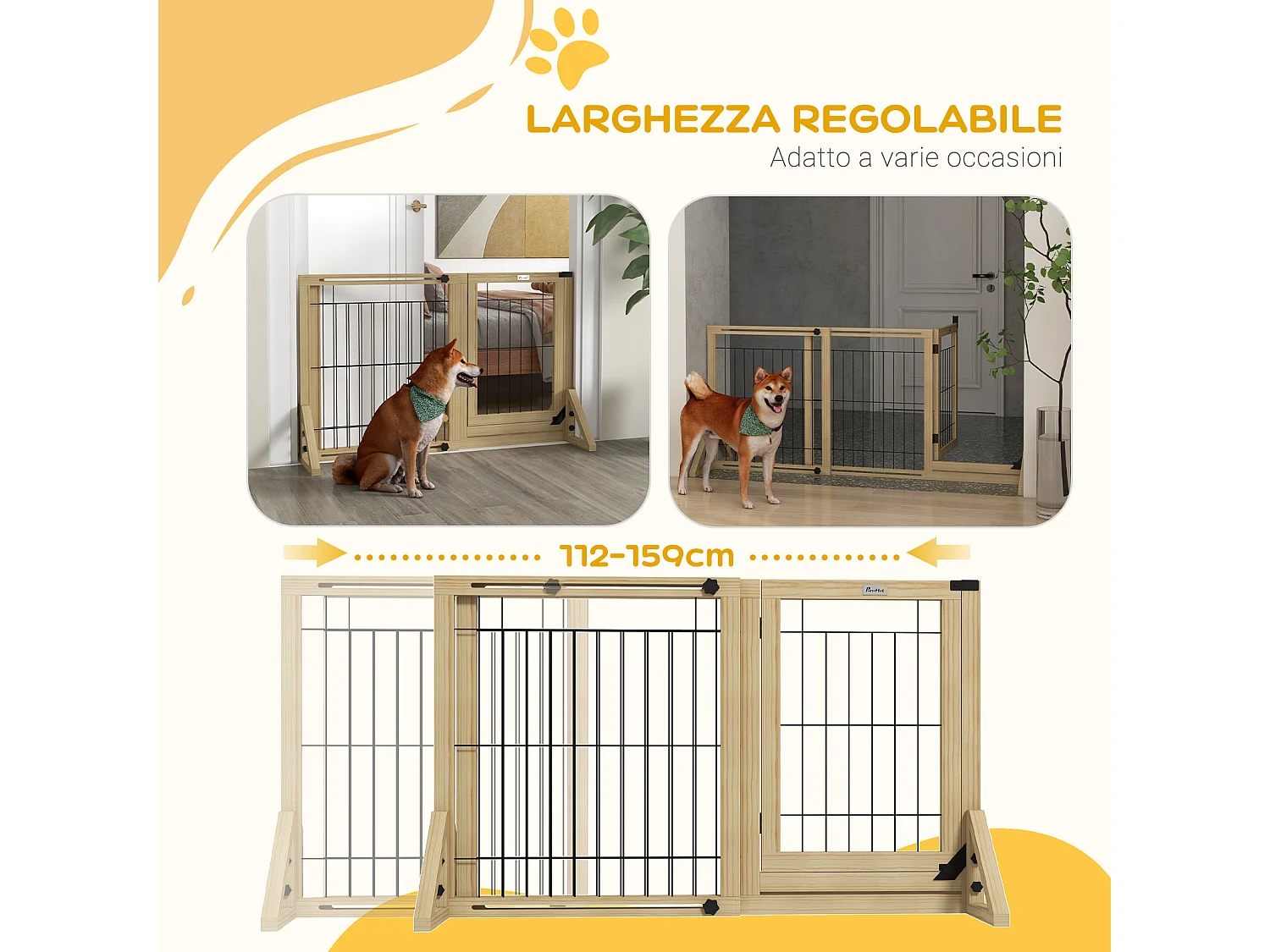 Cancellino per cani estensibile con porta 112-159x70 cm in legno